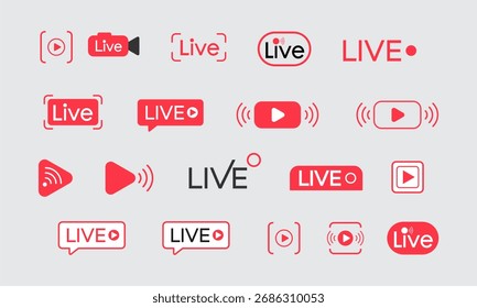 Colección de las insignias y etiquetas de transmisión en vivo de Red