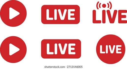 Sammlung roter Live-Streaming-Symbole auf weißem Hintergrund