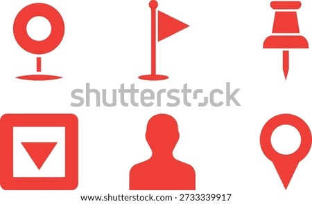 Collection of red location icons on white background