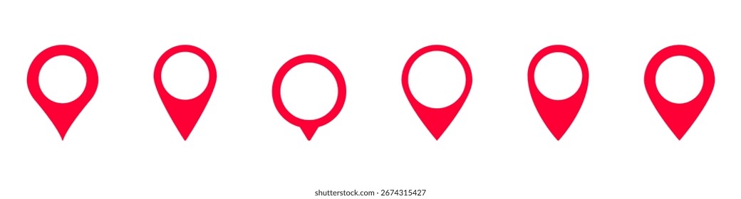 uma coleção de marcadores vermelhos de localização com várias formas para diversas necessidades de navegação e mapeamento.