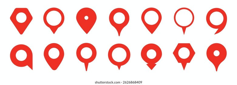 Collection of red map pin vector icon. Marker location icon set