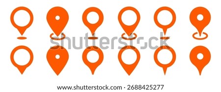 Collection of red map pin vector icon. Marker location icon set