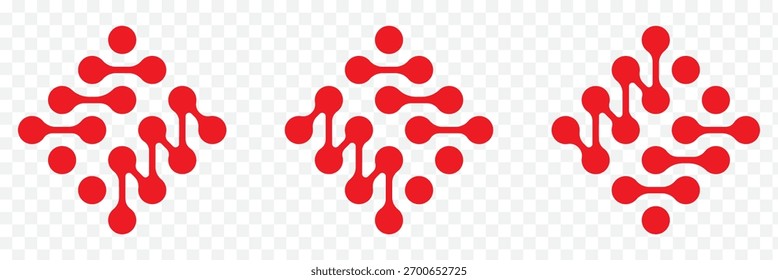 Sammlung von roten Metaball-Vorlagenmustern auf weißem Hintergrund. Verbundene Punkte des Flüssigkeitstropfens. Vektordesign-Elemente für Banner, Poster, Verpackung, Plakat, Branding, Metaball auf weißem Hintergrund. 