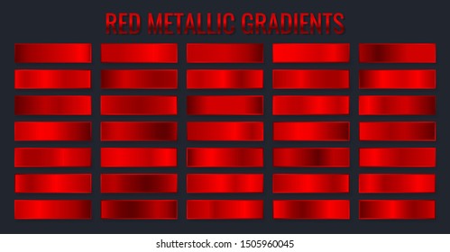 Collection red metallic gradients  chrome christmas gradient set  Vector illustration 