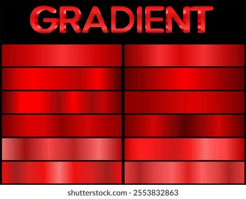 Collection red metallic gradients, chrome christmas gradient set. Vector illustration.