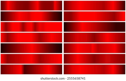 Collection red metallic gradients, chrome christmas gradient set. Vector illustration..