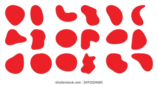 Collection of Red Organic Shapes and Blobs on White Background