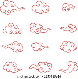 Colección de nubes rojas. Ilustración vectorial. 
