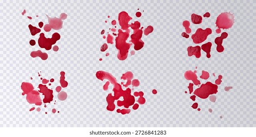 Colección de salpicaduras de pintura roja aisladas sobre fondo transparente. Conjunto de salpicaduras reddecorative. decoraciones de arte. manchas de pintura. salpicaduras de acuarela. Elementos de diseño. Ilustración vectorial.
