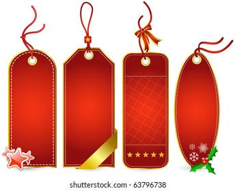 Collection of red price tags, with decorative elements