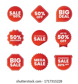 Collection of red promo labels isolated on white vector