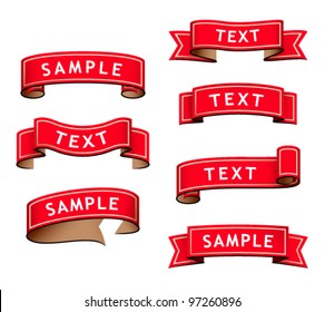 collection of red retro ribbons on a white background