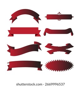 Uma coleção de banners de fita vermelha em diferentes estilos. Perfeito para etiquetas, etiquetas, emblemas, convites, cartazes, certificados e projetos de design gráfico. Arquivo de vetor editável.
