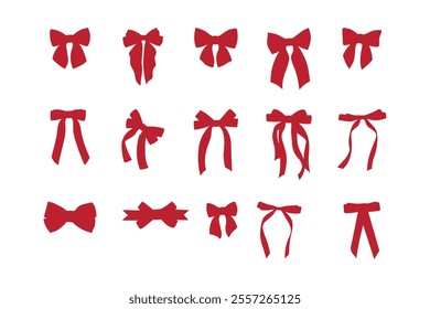 collection of red ribbon bow icons isolated on a white background, vector.