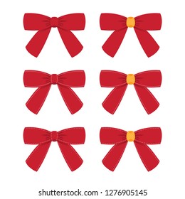 Collection of red ribbon bow isolated on white background.  Cute bow ties. Vector Illustration.