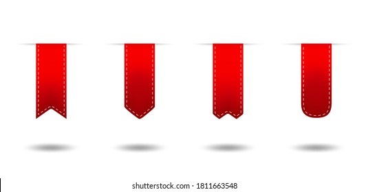 Collection of red ribbons isolated on white background.