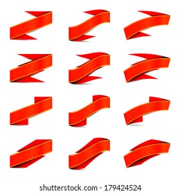Collection of the red ribbons on the white background