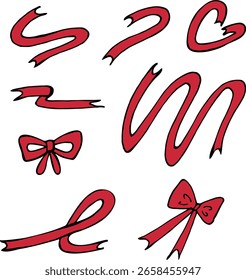 Collection with red ribbons on white background. Vector image.