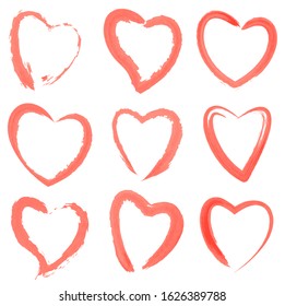 Collection of red romantic frames. Set of watercolor hearts. Valentine's day love card. EPS10 vector illustration.