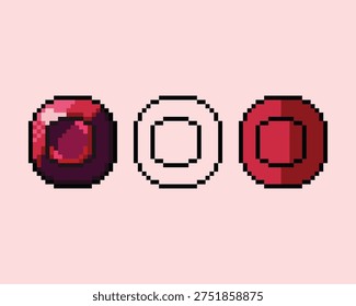 Collection of red ruby garnet gemstone pixel art. Ideal for RPG loot icons, treasure assets, and luxury themed game interfaces