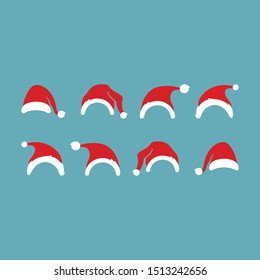 Collection of red santa hats. Vector.
