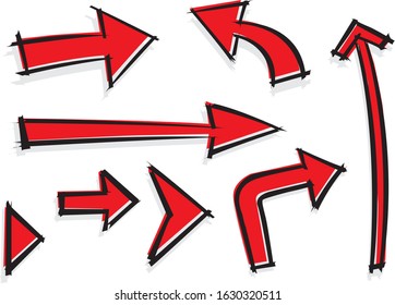 Collection of red sketched directional arrows