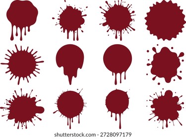 Collection of Red Splatter and Drip Shapes Keywords: splatter, drip, stain, ink, paint, blood