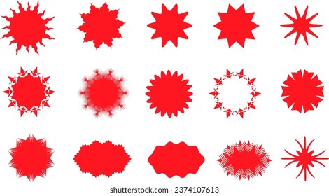 Collection red stars stickers and badges for promotion.Starburst stickers set - a collection of round and oval bright labels and buttons with promotional offers isolated on a white background. 