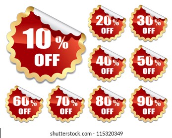 Collection of red stickers on white background