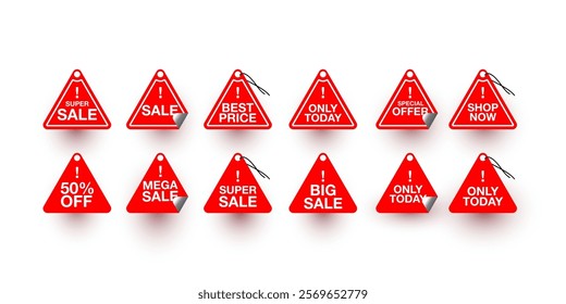 Collection of red stickers or vector sale icons. special offer, 50% off, big sale, shop now, only today, sale, best price