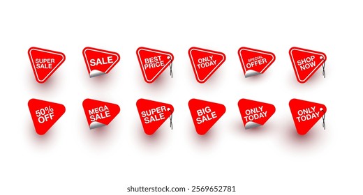 Collection of red stickers or vector sale icons. special offer, 50% off, big sale, shop now, only today, sale, best price