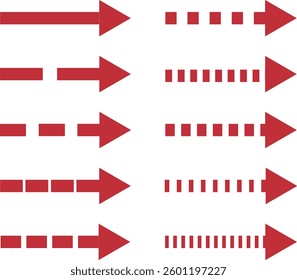 Collection of red straight arrows. Perfect for indicating direction, flowcharts, or process diagrams. Ideal for presentations, infographics, and website design.  