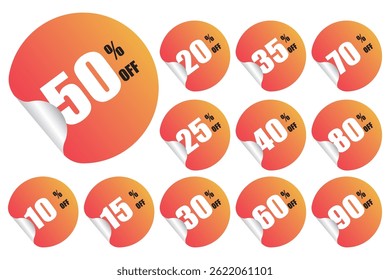 Collection of red tag label for up to 10 to 90 percent  off for marketing sale discount special off to customer in end year sale , midnight sale concept by illustration and EPS file.
