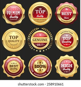 Collection of red top quality badges with gold border