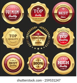 Collection of red top quality badges with gold border