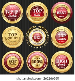 Collection of red top quality badges with gold border