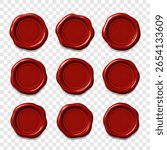 Collection of Red Wax Seals – Realistic Vintage Stamp Set on Transparent Background