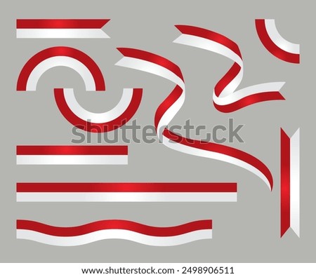 A collection of red and white flag ribbon elements designed for Indonesia Independence Day celebrations.