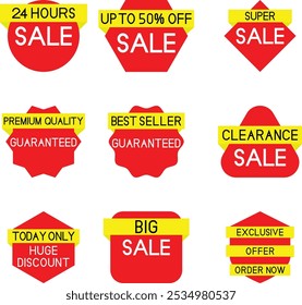 A Collection of Red and Yellow Sales Badge