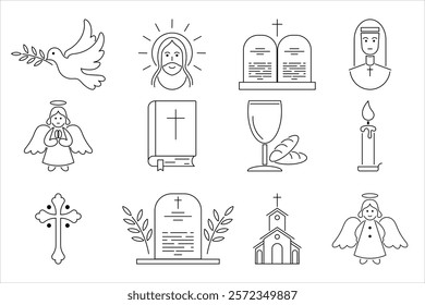 Collection of religious christian line icons