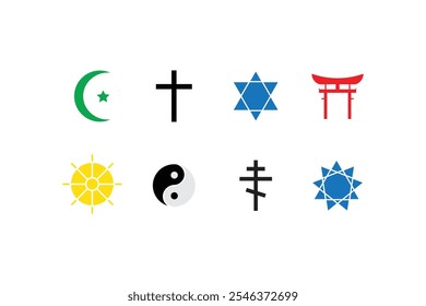 Colección de símbolos religiosos.Diseño con planos de varios colores.Vector.