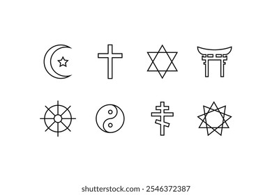 Colección de símbolos religiosos.Diseño en estilo extravagante.Vector.