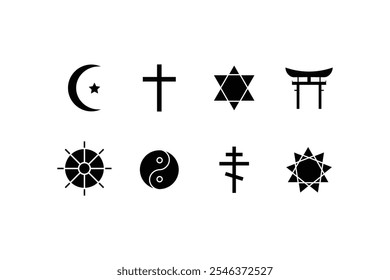 Colección de símbolos religiosos. Diseño con Vector plano negro.