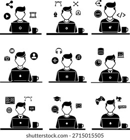 Colección de iconos de avatar de diseñador o freelancer remoto