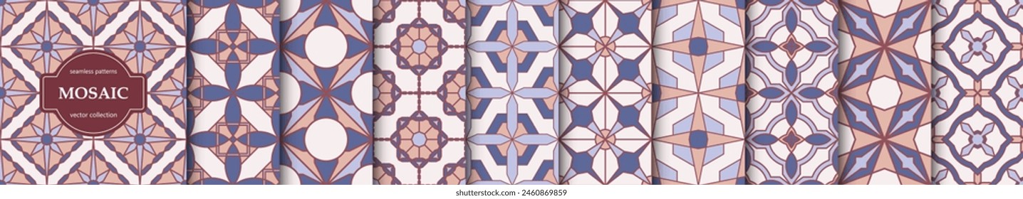 Collection of repeatable ornamental vector luxury patterns. Elegant color geometric oriental seamless backgrounds, symmetric textures
