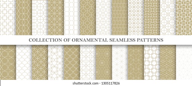 Collection of repeatable ornamental vector patterns. Grid geometric oriental backgrounds. You can find seamless design in swatches panel.