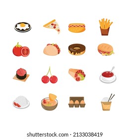 Collection of restaurant food and fruits flat style icons design