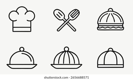 Collection of restaurant and kitchen dining icons set Culinary essentials	
