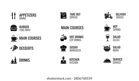 Collection of restaurant service icons