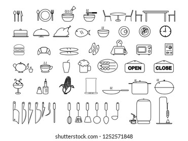 Collection of restaurant thin line icons